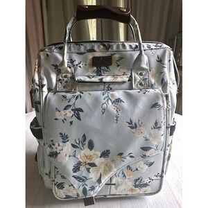 LitBear Light Blue Floral Diaper Bag Multiple Compartments Full Zip Backpack NEW